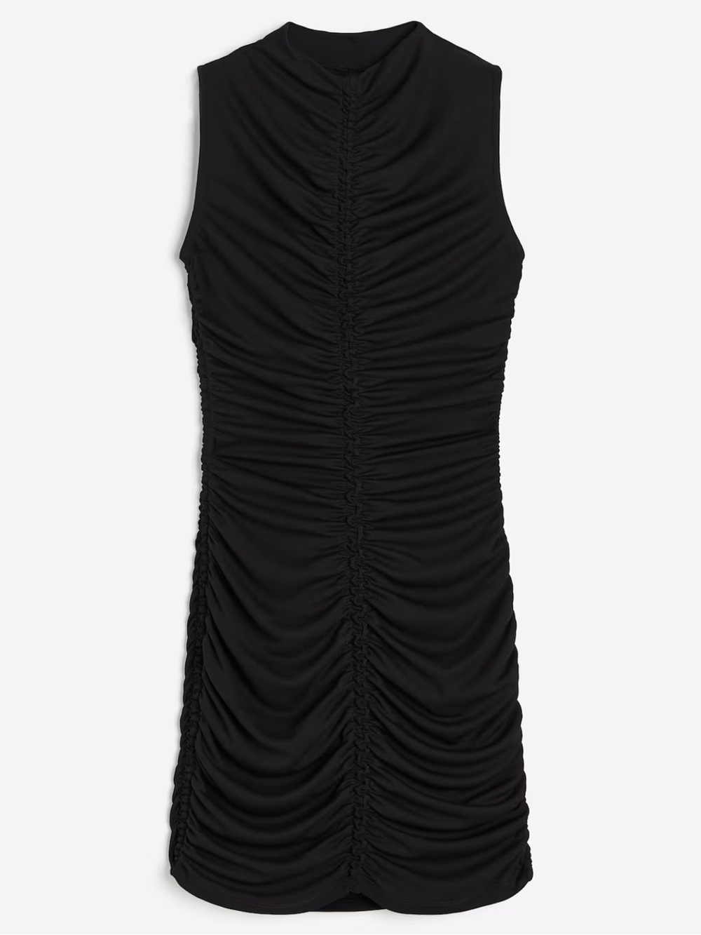 H&M Sleeveless Mini Dress Medium Black Ruched Bodycon NWT